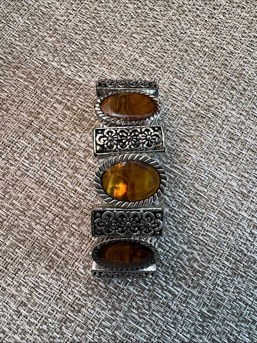Silver-Tone Stretch Bracelet with Amber Oval Stones